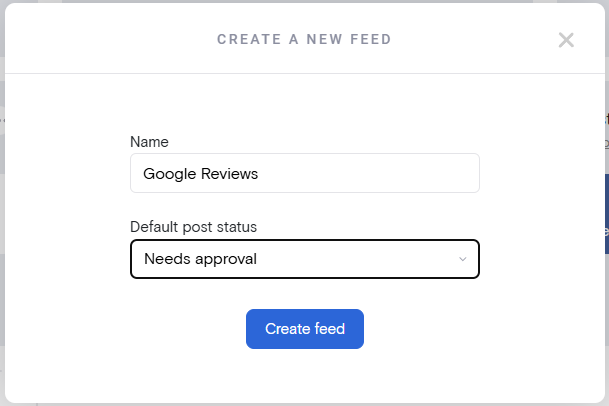 Create new feed for Google Reviews